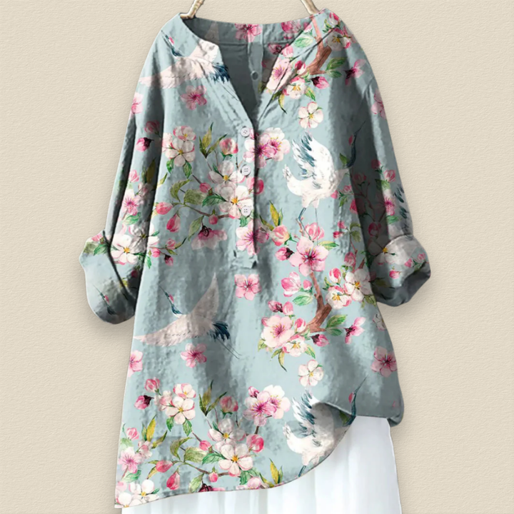 CAMILLE - BLUMENBLUSE MIT LUFTIGER PASSFORM UND MANDARINKRAGEN