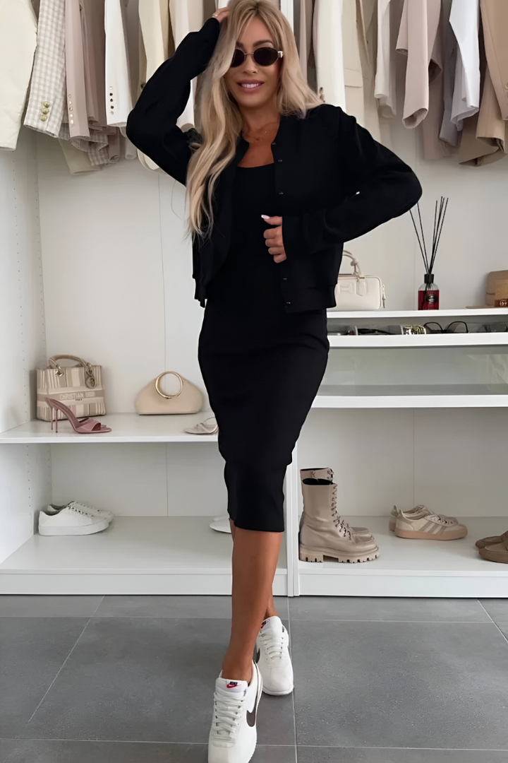 LARA - BEQUEMES MIDI-KLEID & STRICKJACKE