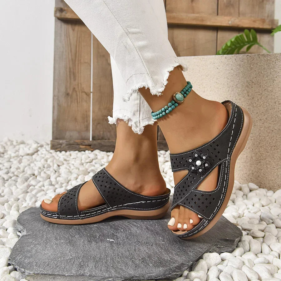 KRISTINA - ORTHOPÄDISCH BLUME LÄSSIG KEILABSATZ SANDALEN