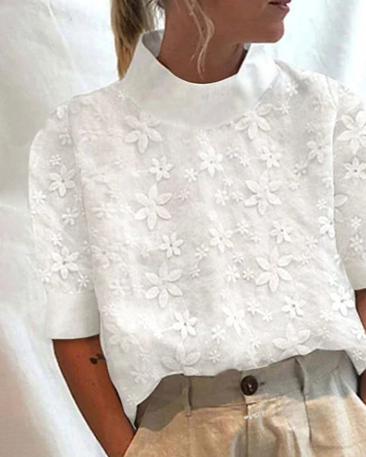 EVELINA - BESTICKTE BLUSE MIT STEHKRAGEN